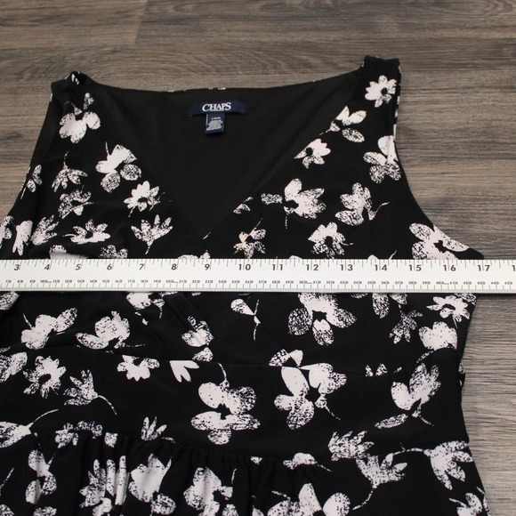 Chaps Black Floral Sleeveless Dress Summer Casual Lightweight - L - Picture 9 of 13